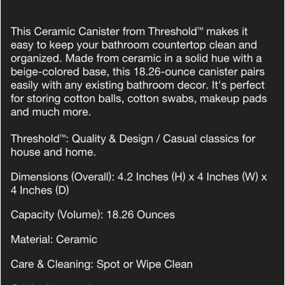 Threshold Ceramic Bathroom Canister  - Picture 4 of 6